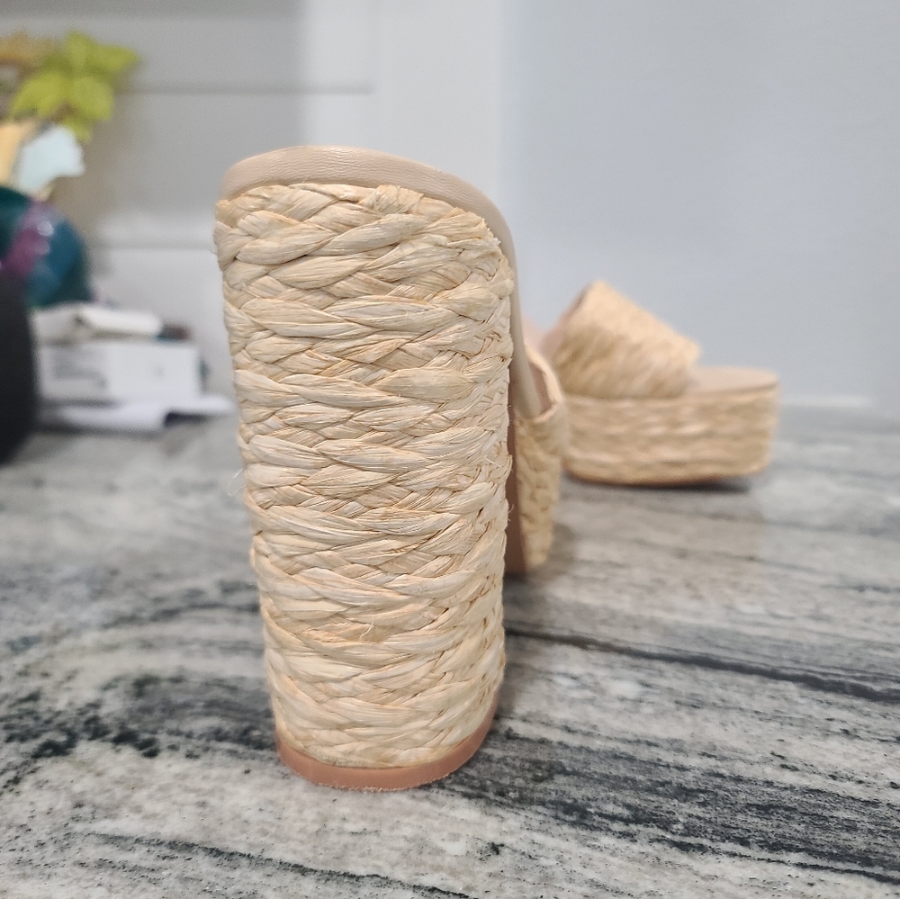 Natural Raffia Platform Slide Sandals - Picture 2 of 5